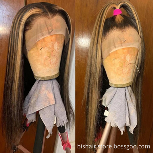 4/27 Black ladies lace front wig 100% human straight hair 13x4T partial pre-pull front mesh wig bleached knot wig Brazilian hair